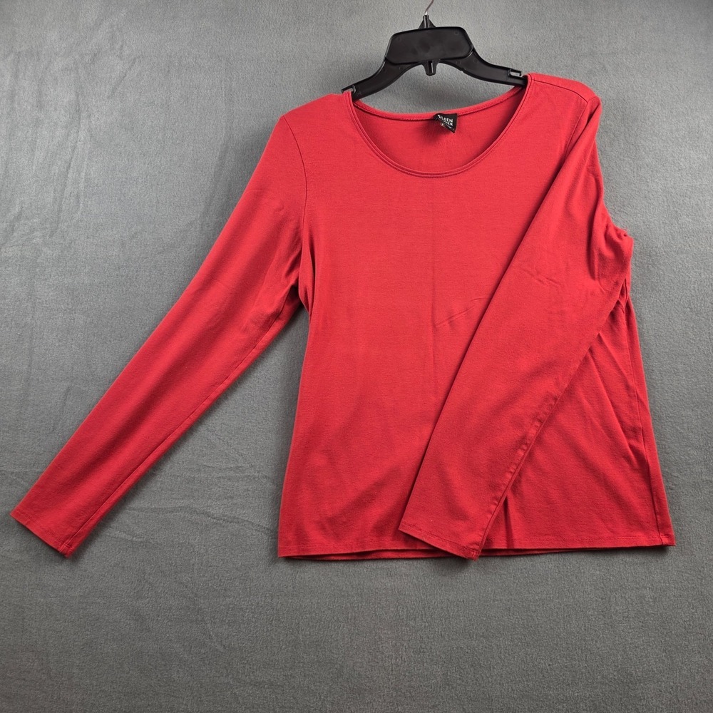 Eileen Fisher Women's Small Red Long Sleeve Stretch Knit Scoop Neck Top